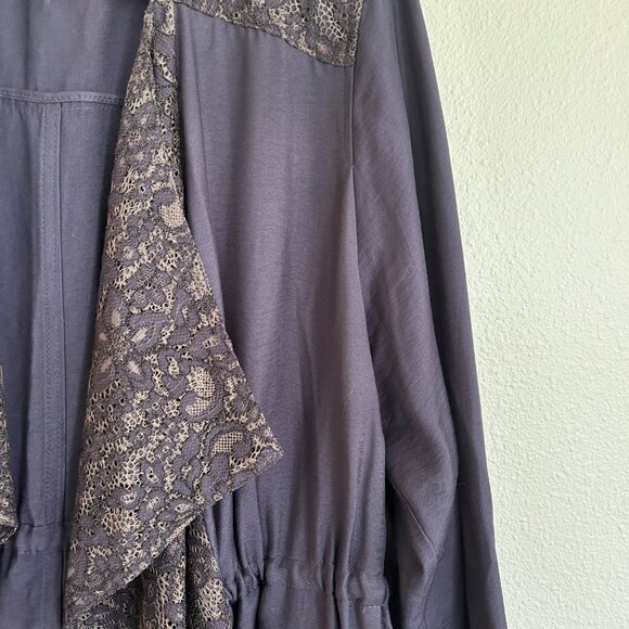 Logo Lori Goldstein Jacket 16 Blue Lace Open Front Flowy Waist Cinch - Picture 3 of 11
